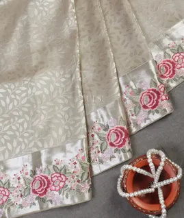 Grey Kanjivaram Embroidery Silk Saree T5383624