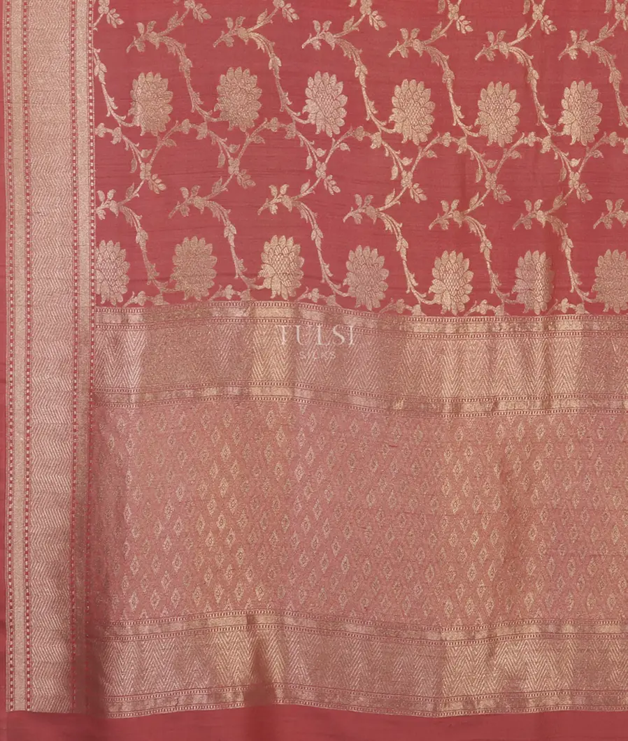 Salmon Pink Tussar Georgette Saree T3562494