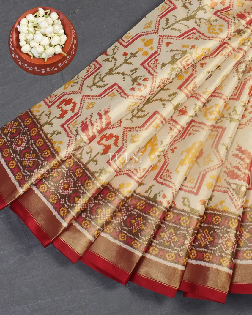Beige Tissue Patola Silk Saree T538301-image