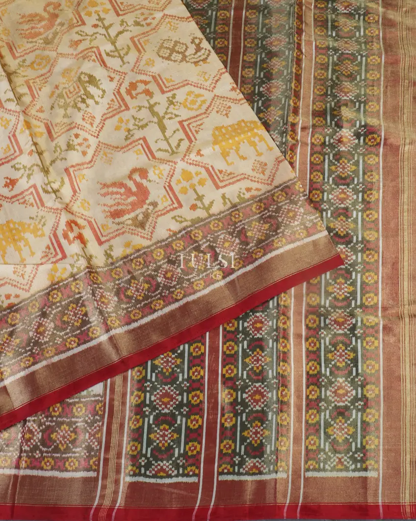 Beige Tissue Patola Silk Saree T5383012