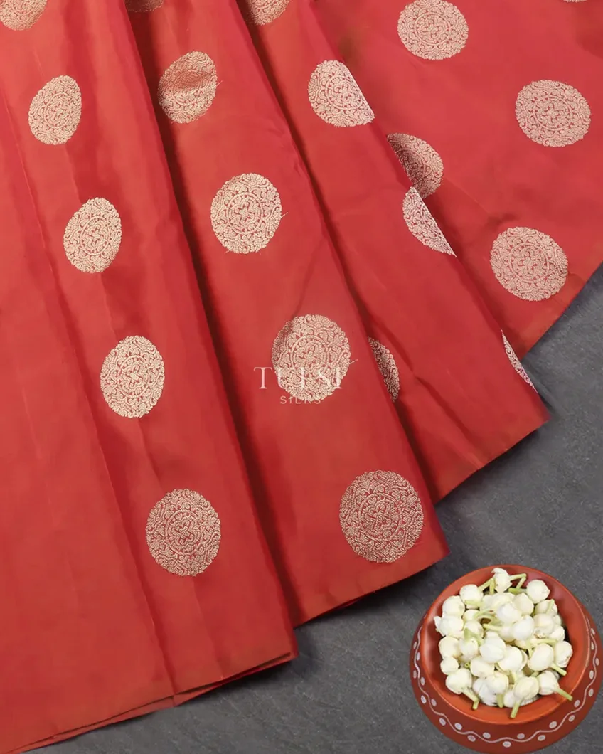 Pinkish Orange Kanjivaram Silk Saree T5388512