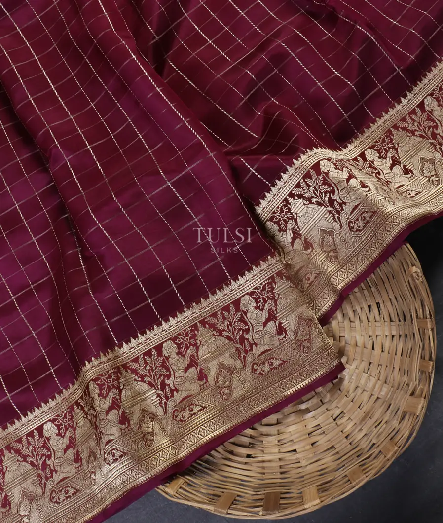 Burgundy Banaras Silk Saree T537684-image