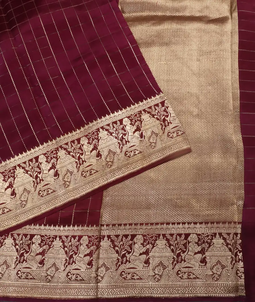 Burgundy Banaras Silk Saree T5376842