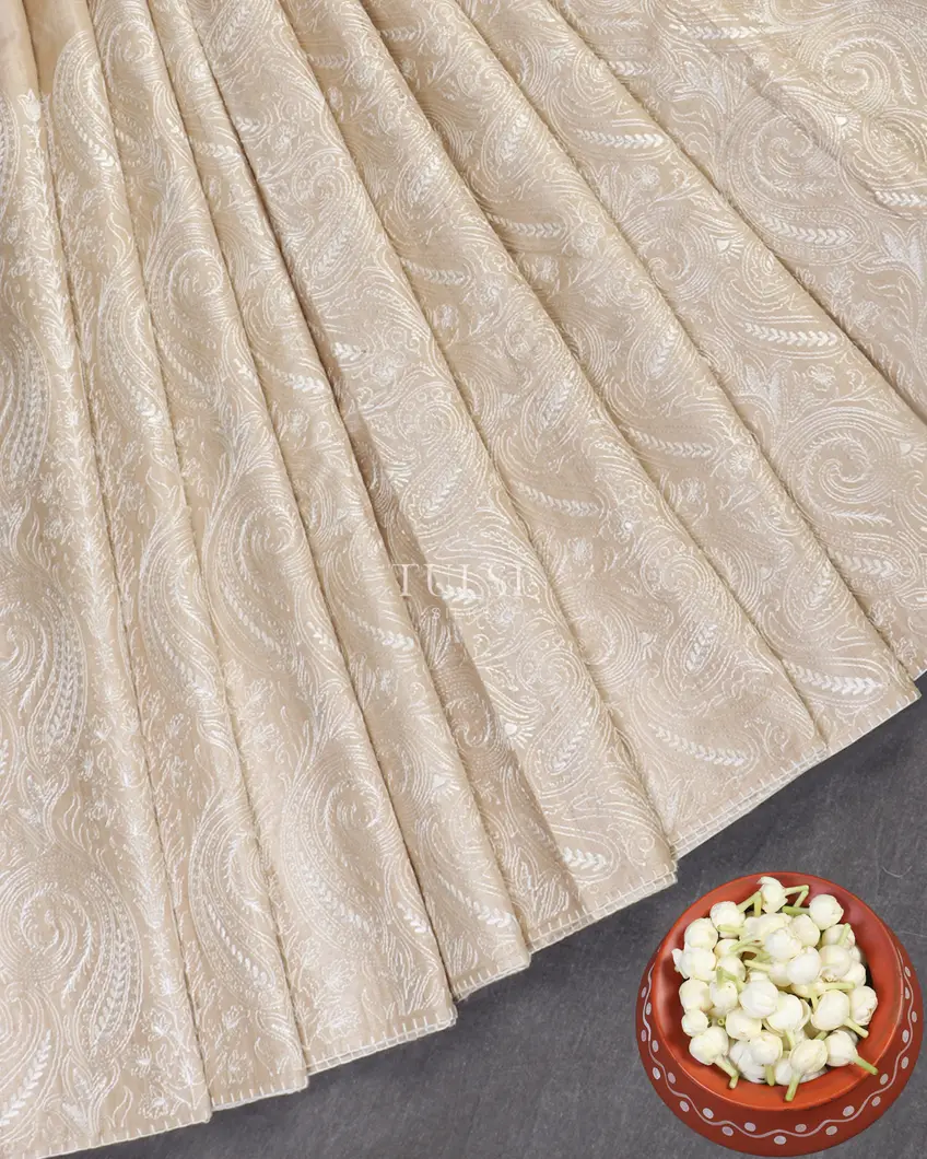 Beige Tussar Embroidery Saree T519109-image