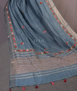 Blue Linen Embroidery Saree T5399564