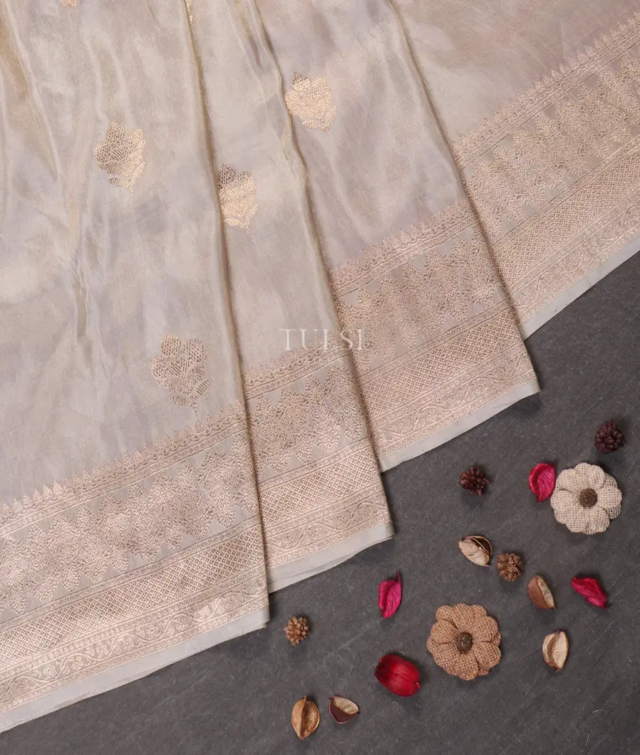 Grey Banaras Tissue Silk Saree T5377482