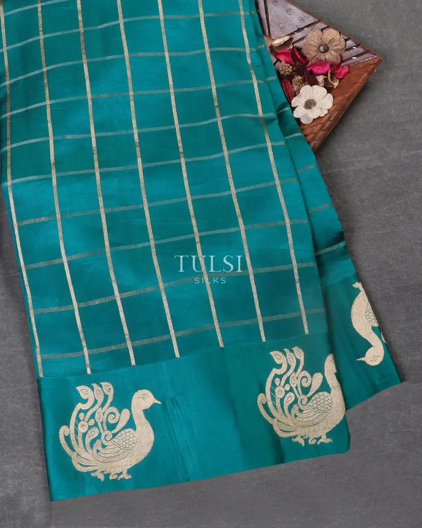Peacock Blue Banaras Silk Saree T537670-image