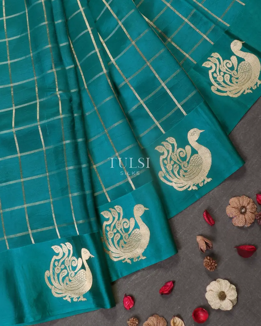 Peacock Blue Banaras Silk Saree T5376702