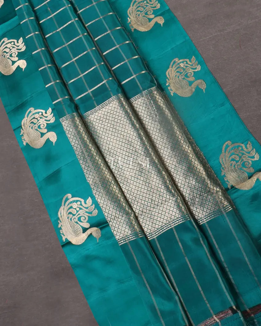 Peacock Blue Banaras Silk Saree T5376704