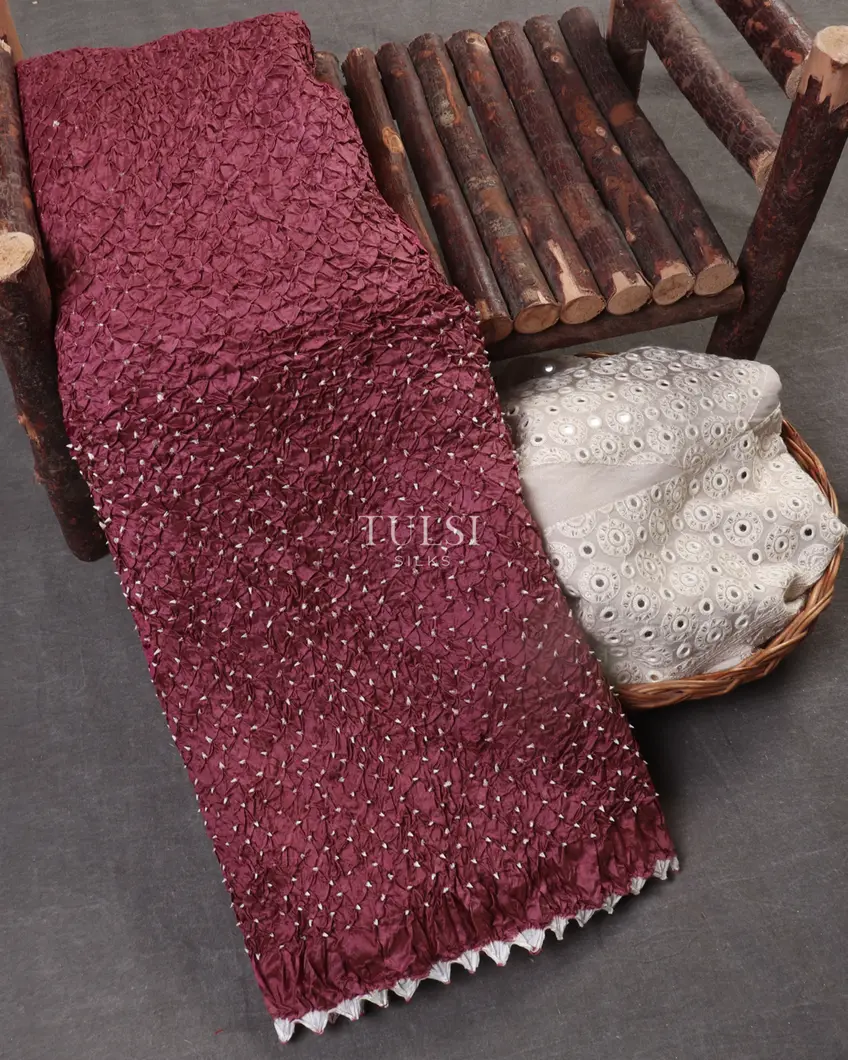 Burgundy Bandhani Gajji Silk Saree T531145-image