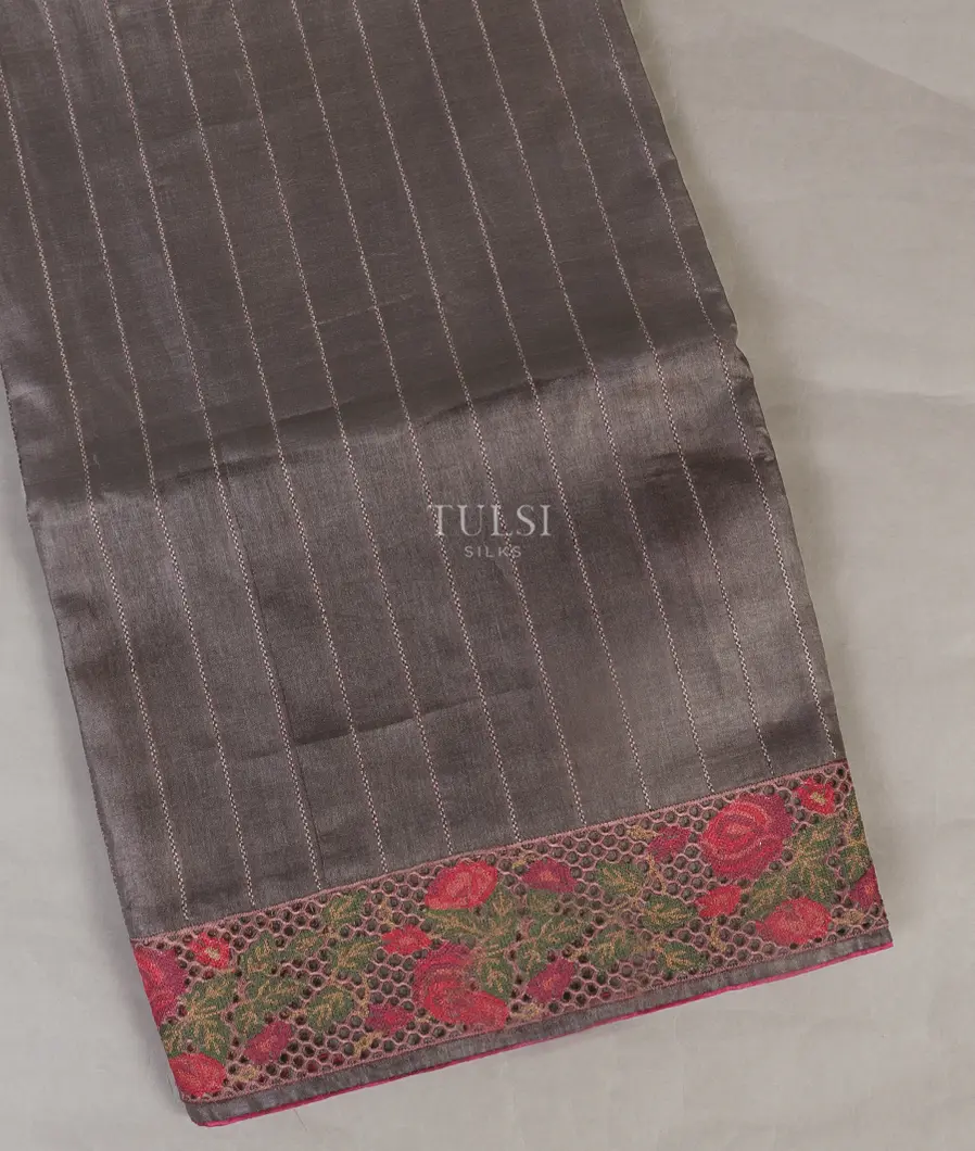 Pinkish Grey Tussar Embroidery saree T514937-image