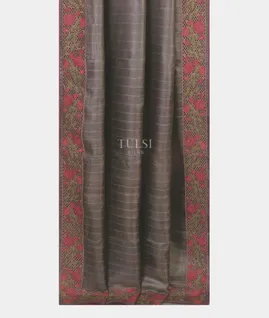 Pinkish Grey Tussar Embroidery saree T5149372