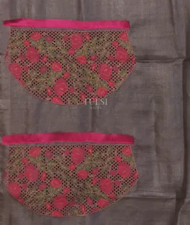 Pinkish Grey Tussar Embroidery saree T5149373