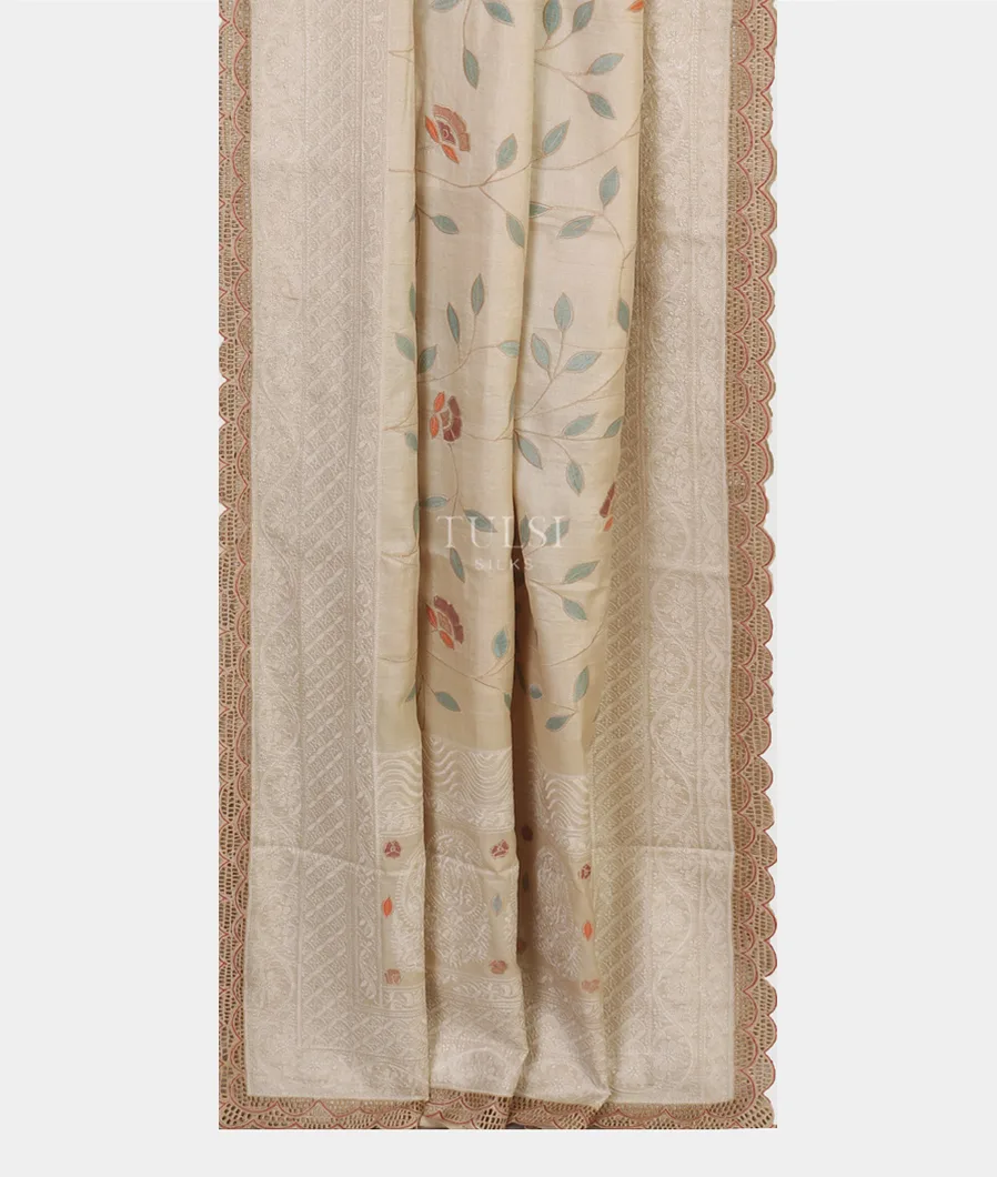 Beige Tussar Embroidery saree T4927732