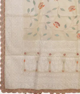 Beige Tussar Embroidery saree T4927734