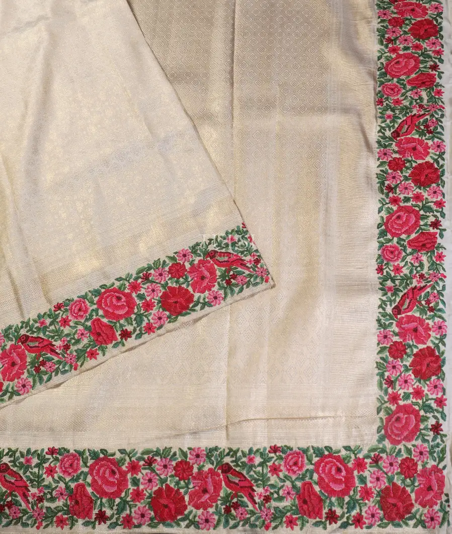 White Kanjivaram Embroidery Silk Saree T5383752