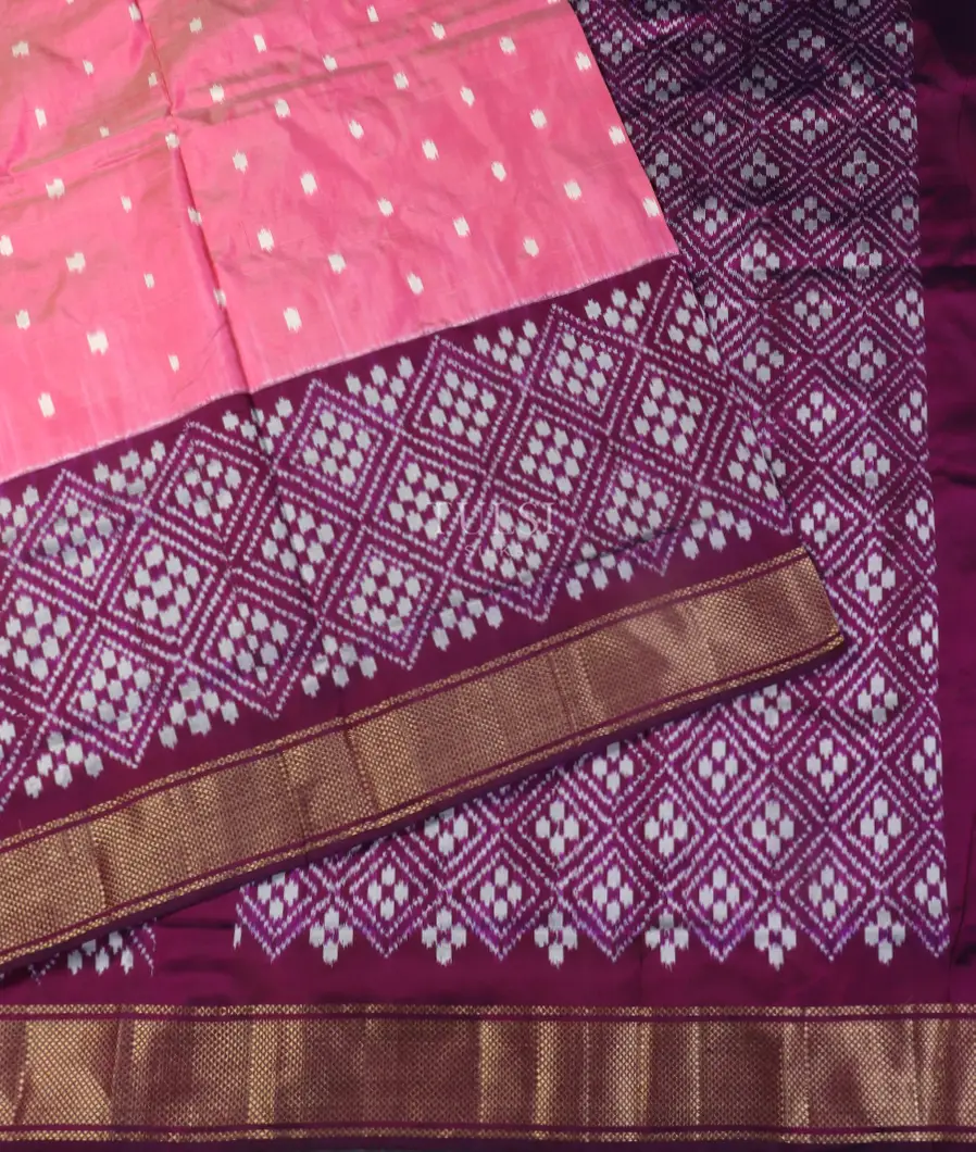 Pink Ikat Silk Saree T5407924