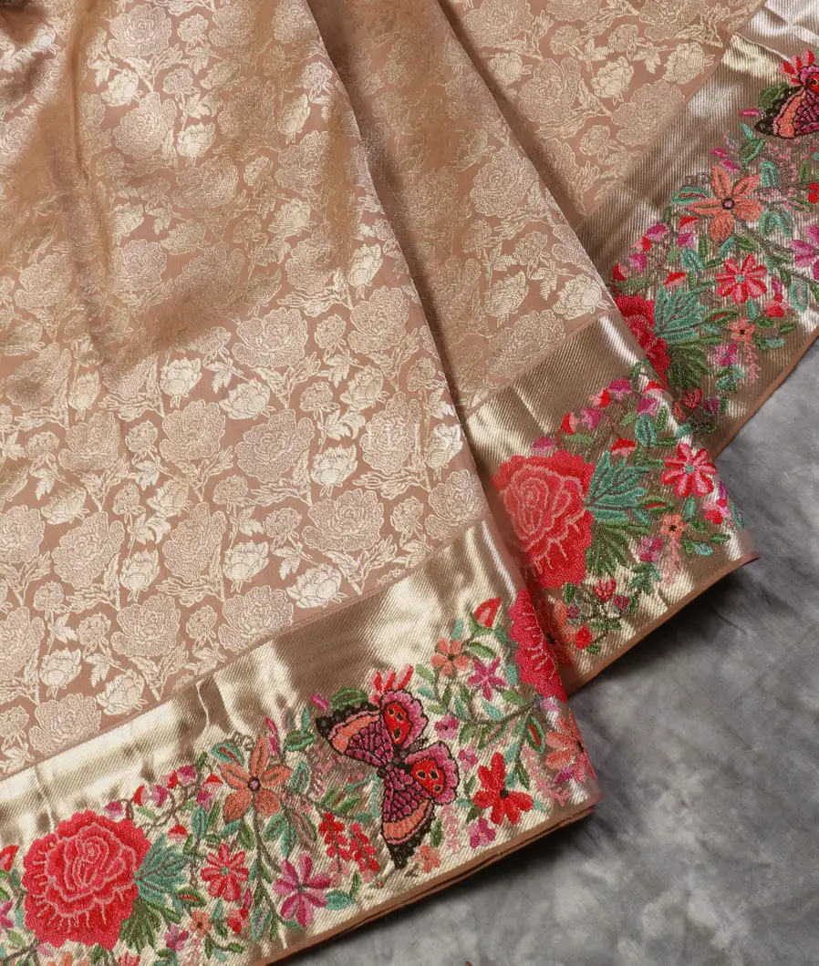Brown Kanjivaram Embroidery Silk Saree T5383604