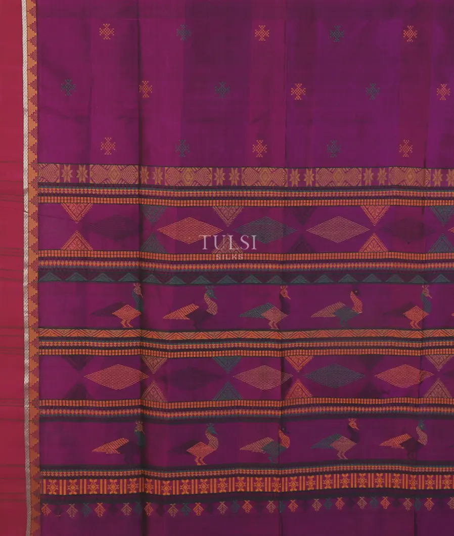 Purple Silk Cotton Saree T5418414