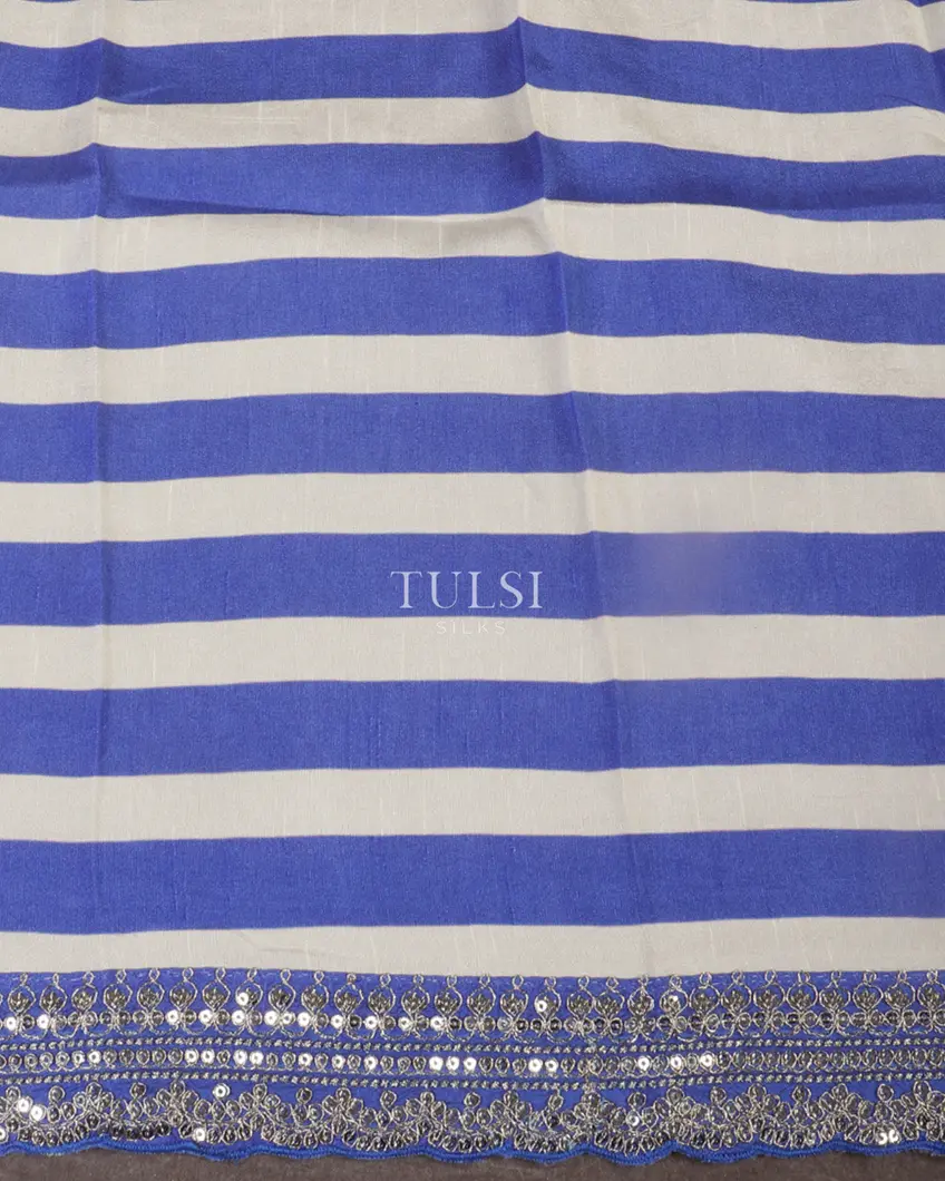 Blue Crinkle Crepe Embroidery Silk Saree T5383133