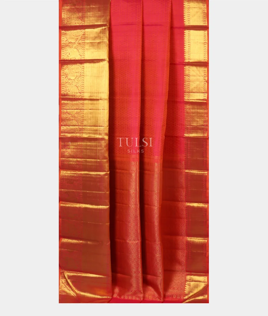 Orangish Pink Kanjivaram Silk Saree T3246272