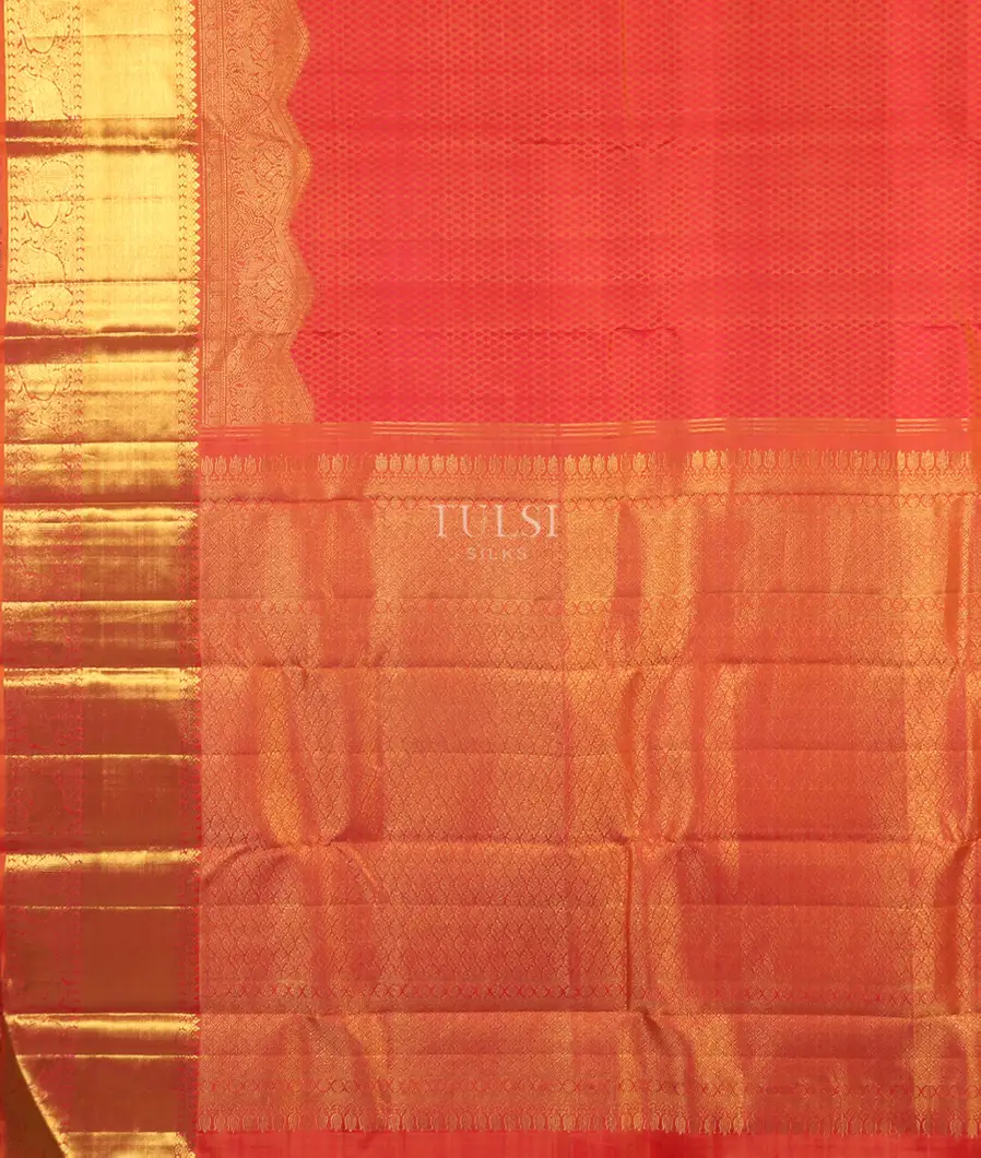 Orangish Pink Kanjivaram Silk Saree T3246274