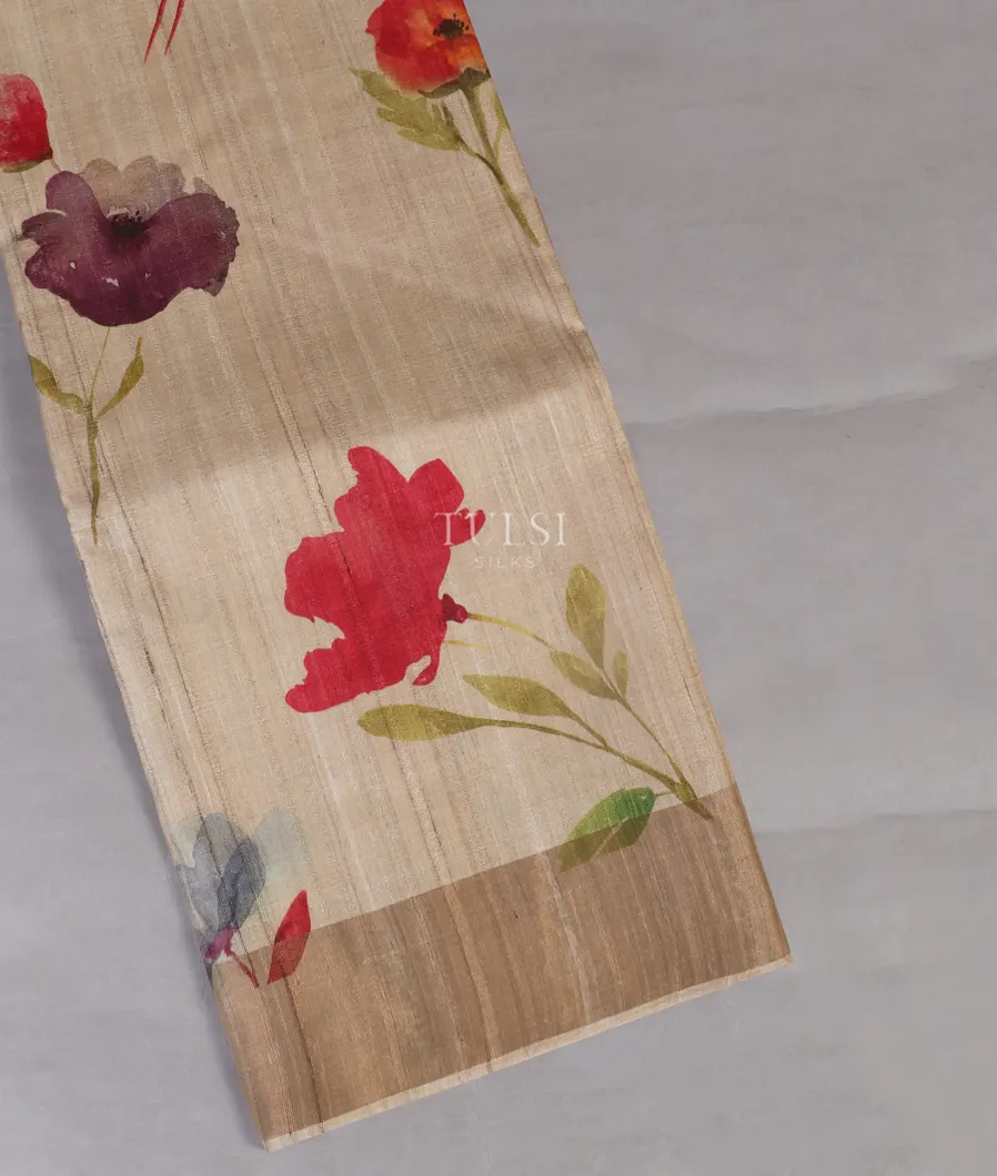 Beige Tussar Printed Saree T533670-image