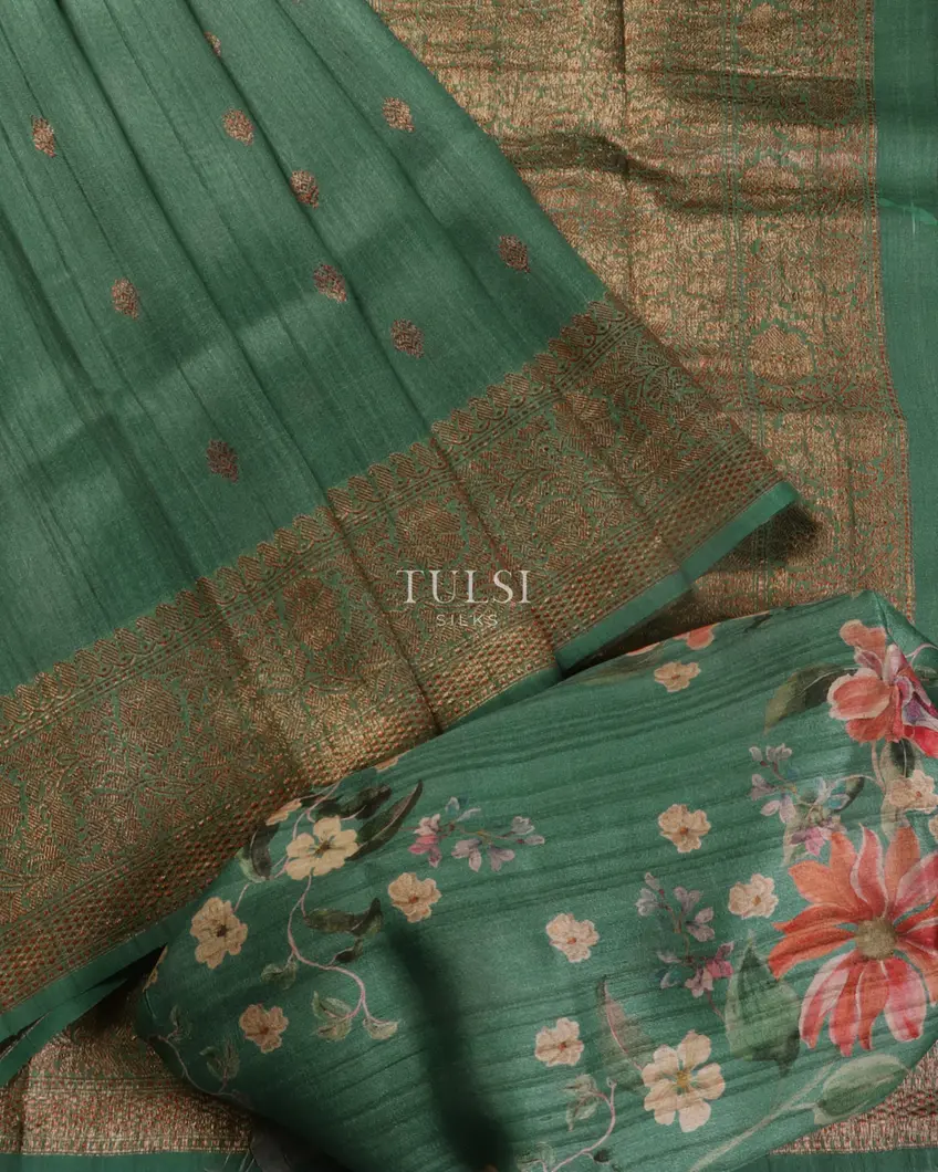Green Banaras Tussar Georgette Saree T5418622