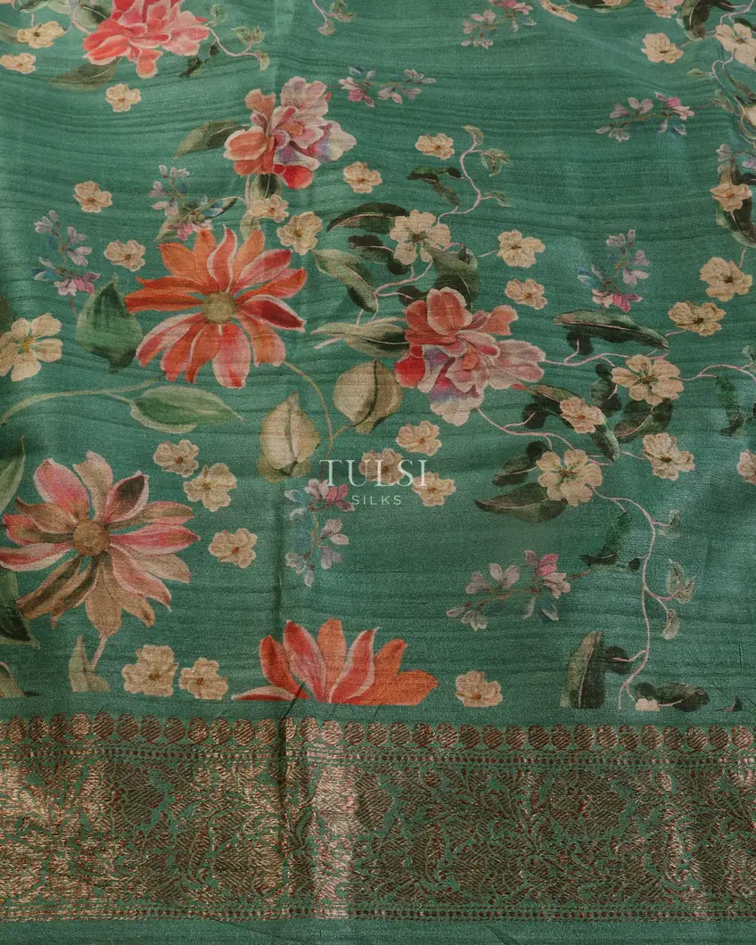 Green Banaras Tussar Georgette Saree T5418623