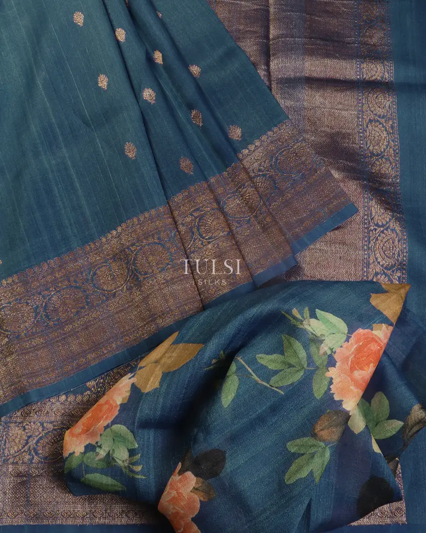 Blue Banaras Tussar Georgette Saree T5418682