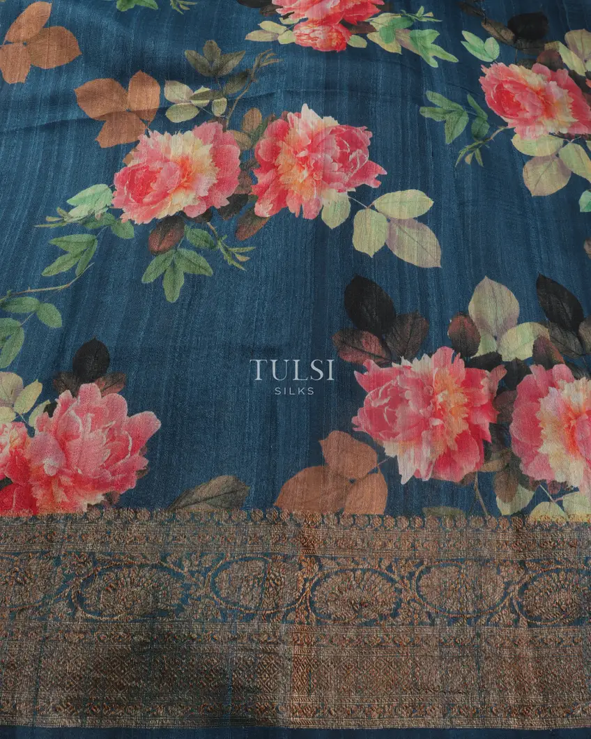 Blue Banaras Tussar Georgette Saree T5418683