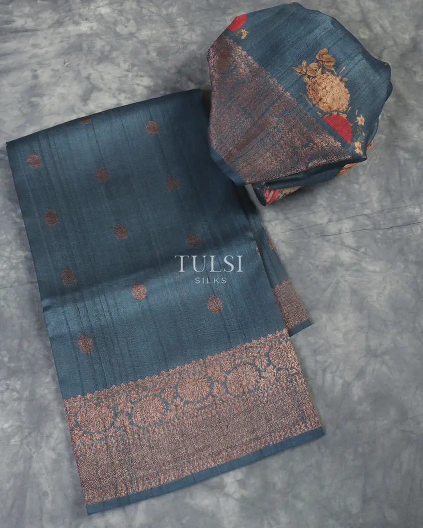 Blue Banaras Tussar Georgette Saree T541874-image