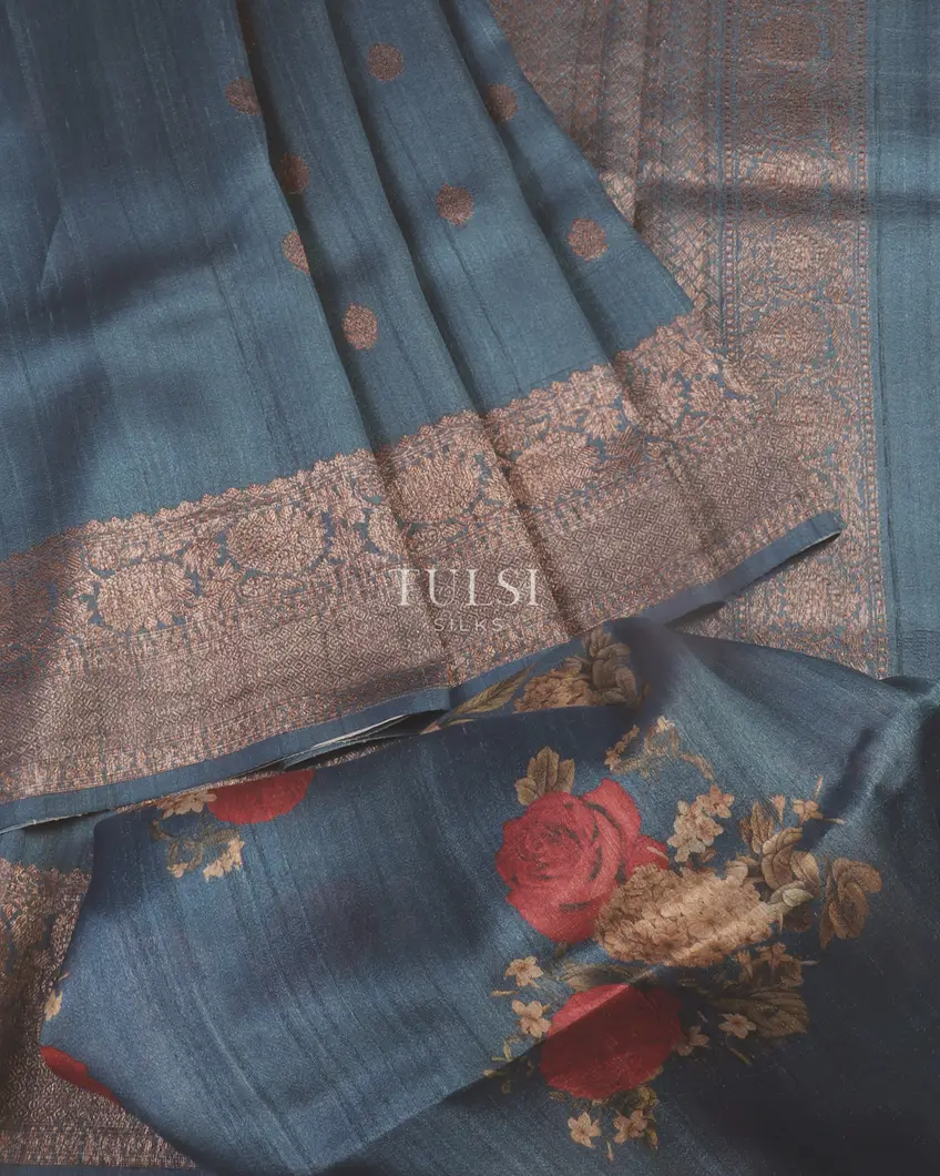Blue Banaras Tussar Georgette Saree T5418742