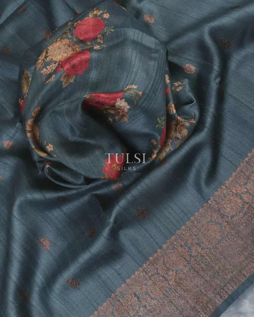 Blue Banaras Tussar Georgette Saree T5418745