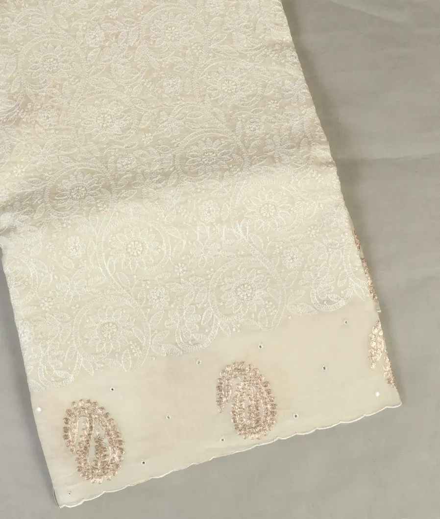 Off-White Kora Organza Embroidery Saree T542610-image