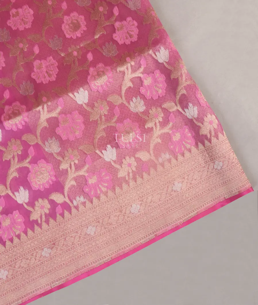 Pink Banaras Organza Saree T542140-image
