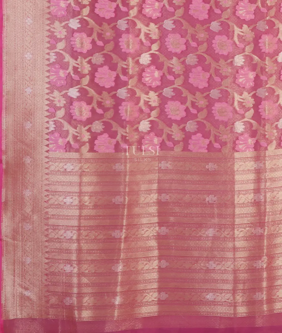 Pink Banaras Organza Saree T5421404