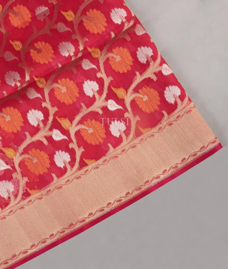 Pinkish Red Banaras Organza Saree T533345-image