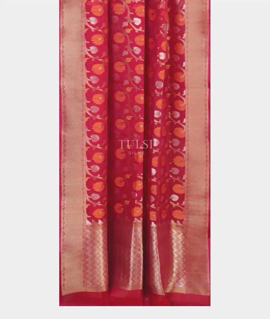 Pinkish Red Banaras Organza Saree T5333452