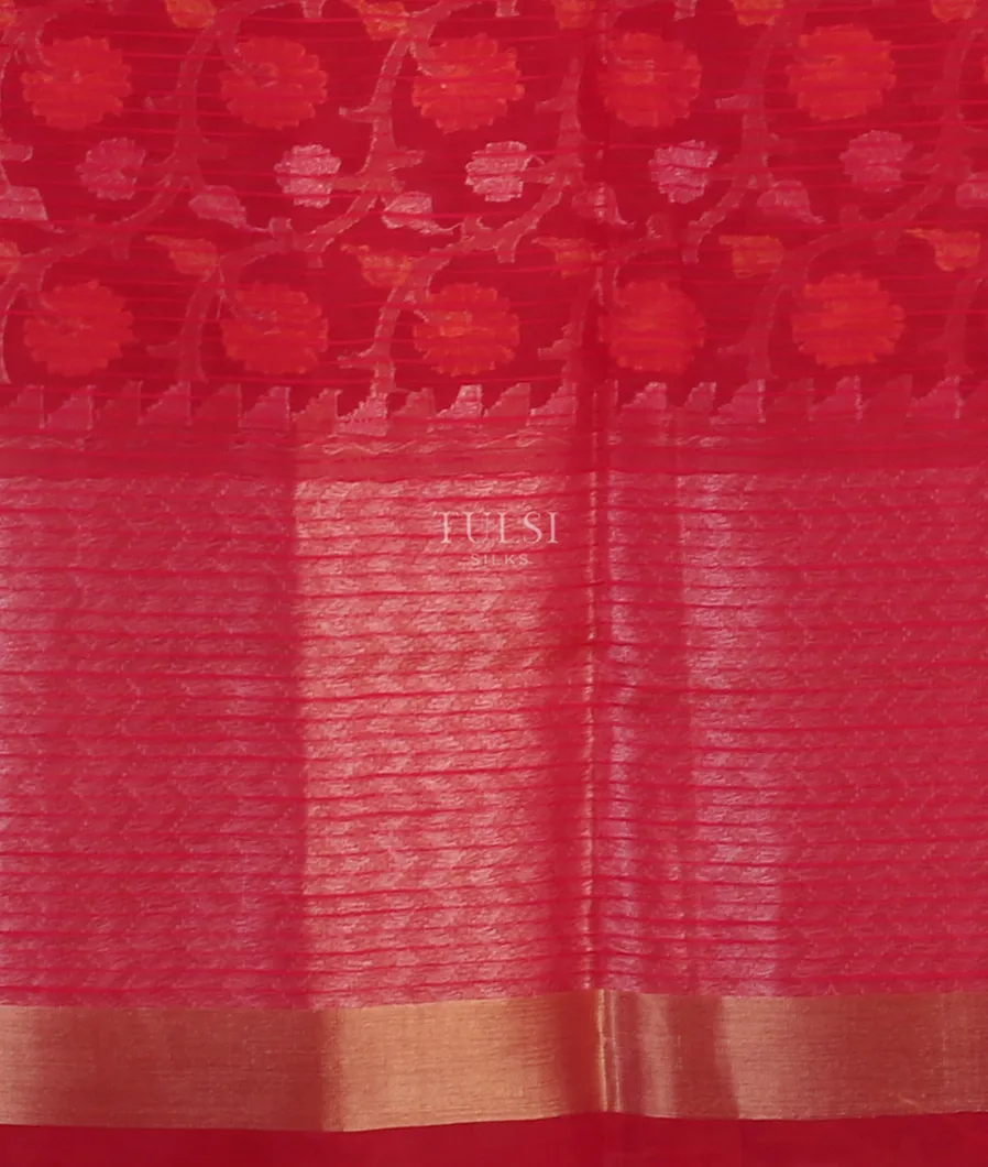 Pinkish Red Banaras Organza Saree T5333453