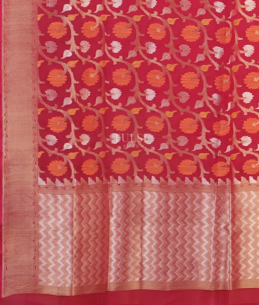 Pinkish Red Banaras Organza Saree T5333454