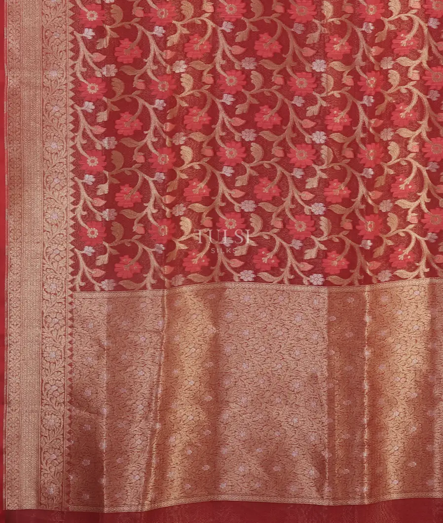 Maroon Banaras Organza Saree T5333334