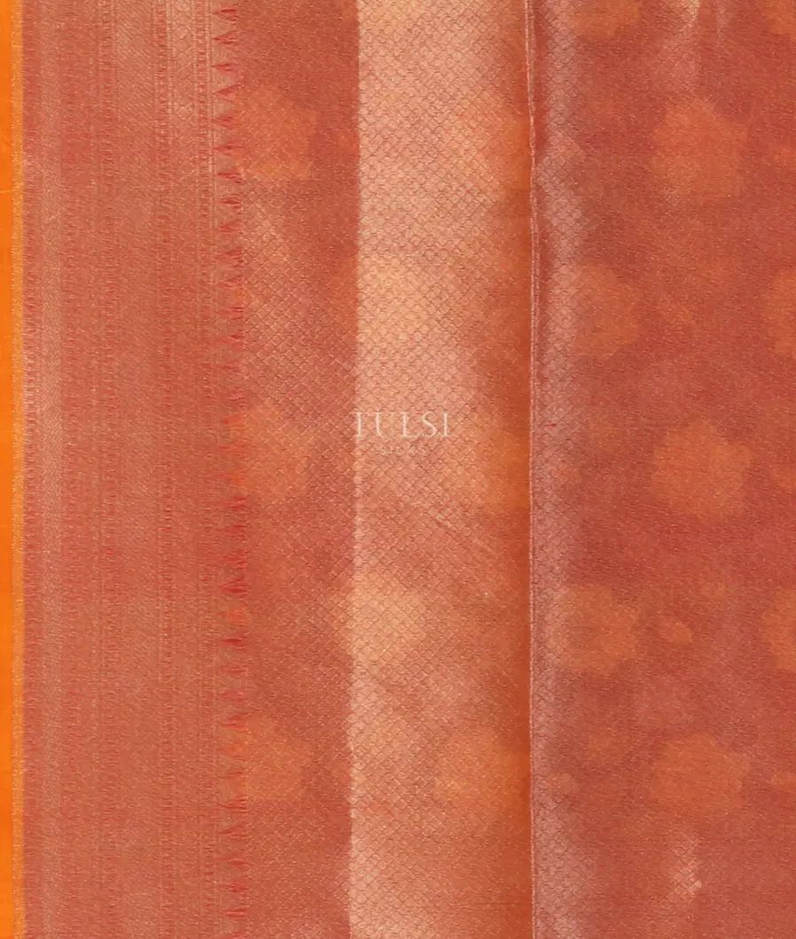 Pinkish Orange Banaras Organza Saree T5333583