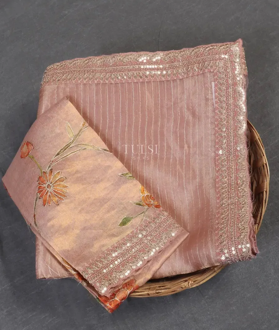 Pinkish Lavender Kora Tissue Organza Embroidery Saree T538319-image