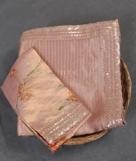 Pinkish Lavender Kora Tissue Organza Embroidery Saree T5383191