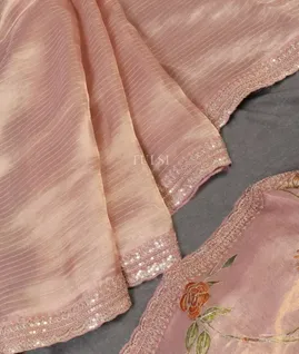 Pinkish Lavender Kora Tissue Organza Embroidery Saree T5383192