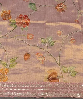 Pinkish Lavender Kora Tissue Organza Embroidery Saree T5383193