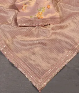Pinkish Lavender Kora Tissue Organza Embroidery Saree T5383194