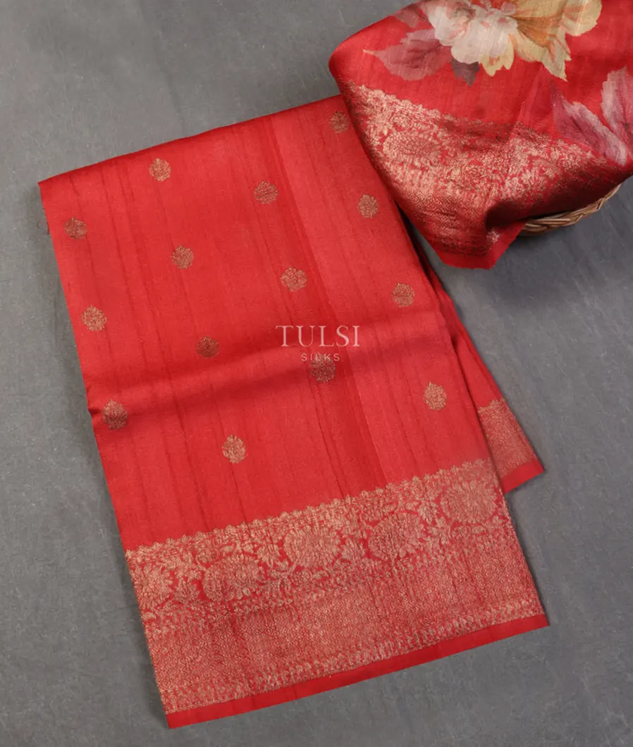 Red Banaras Tussar Georgette Saree T541858-image