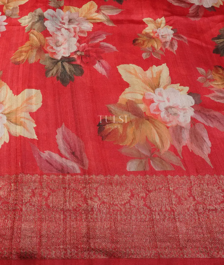 Red Banaras Tussar Georgette Saree T5418583